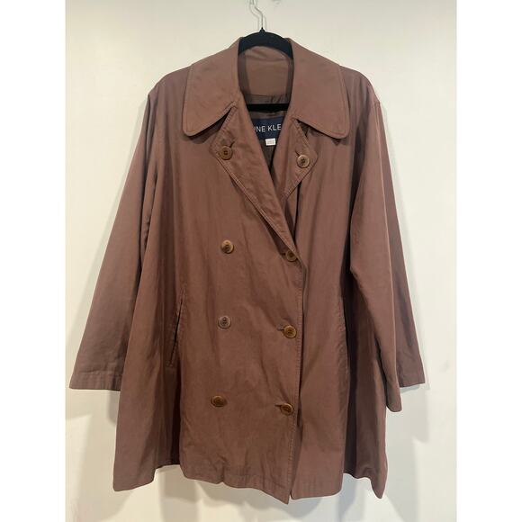 Vintage Anne Klein Women’s Minimalist Oversized Trench Peacoat S Brown - Picture 2 of 8